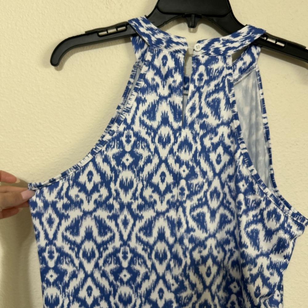 Blue and White Ikat High Neck Halter Midi Dress (Size L) - Picture 5 of 7